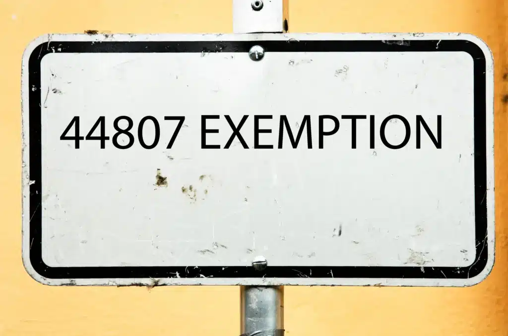 Road sign reading 44807 Exemption for FAA drone filing