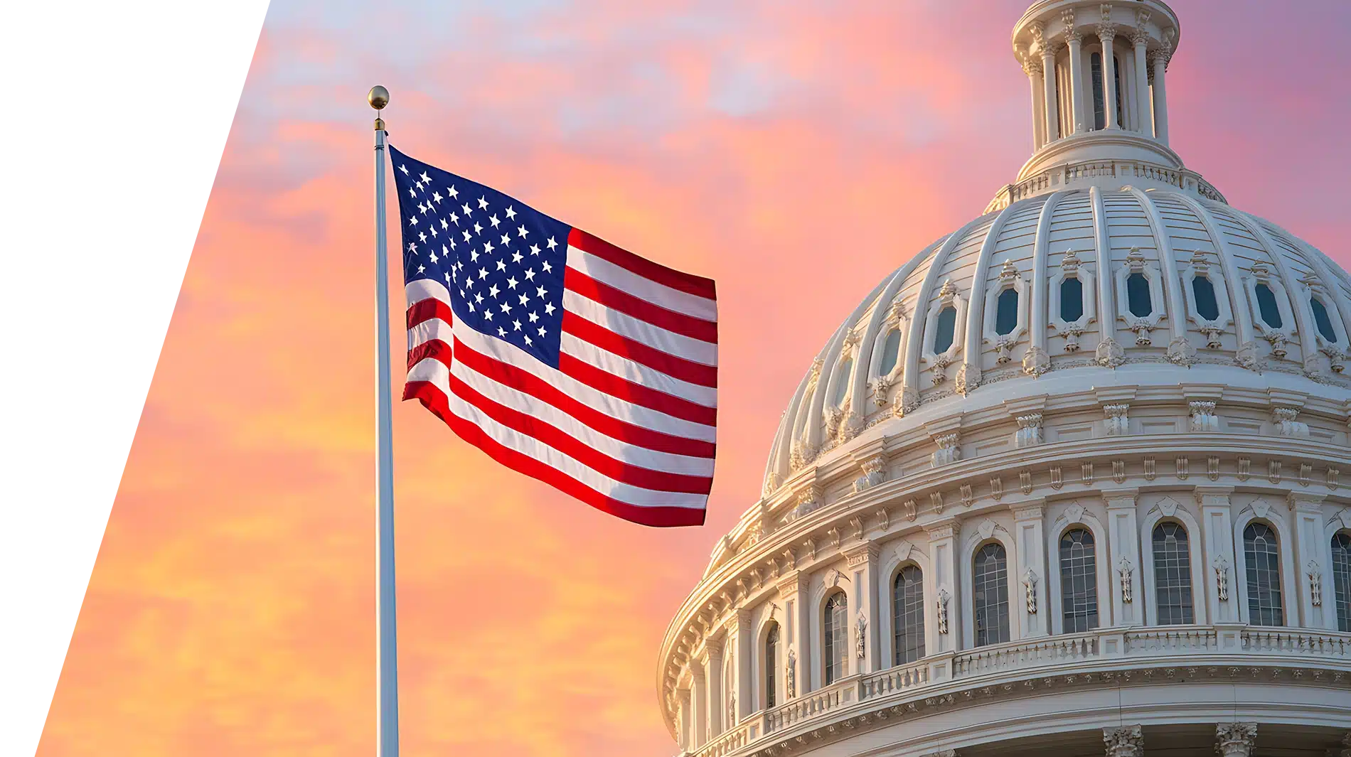 U.S. Capitol dome with American flag at sunset, background image for Farm-i-tude's government contracts page