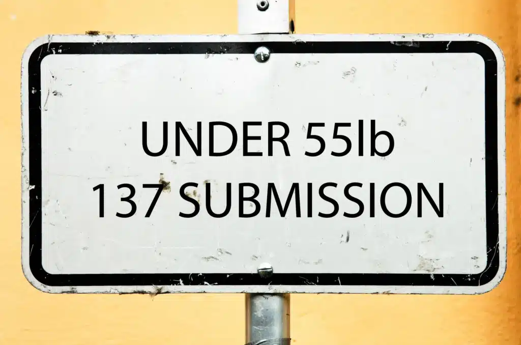 Road sign reading Under 55lb 137 Submission for FAA drone certification filing